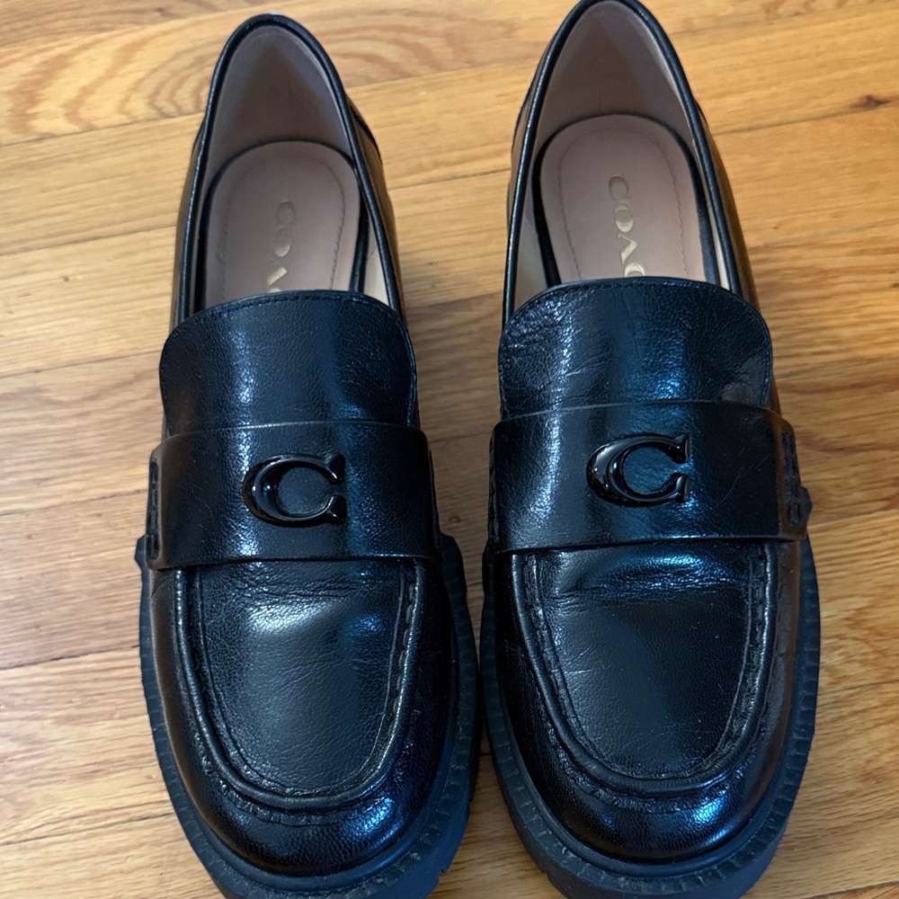 Coach Women’s Black Leather Slip-On Loafers